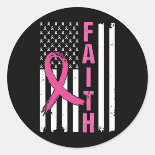 Pegatina Redonda Faith Breast Cancer Awareness Pink Ribbons America