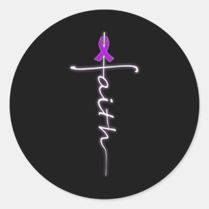 Pegatina Redonda Faith Christian Cross Purple Ribbon Guerrero Heime