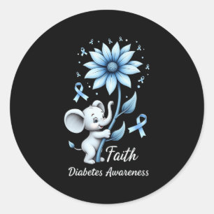 Pegatina Redonda Faith Cute Elephants Sunflower Diabetes Conciencia