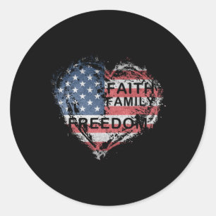 Pegatina Redonda Faith Family Farming Freedom American Flag 4Of