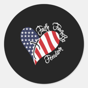 Pegatina Redonda Faith Family Freedom Heart Christian Patriotic 4.