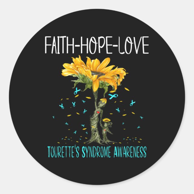 Pegatina Redonda Faith Hope Ama La CONCIENCIA SÍNDROME DE TOURETTE (Anverso)