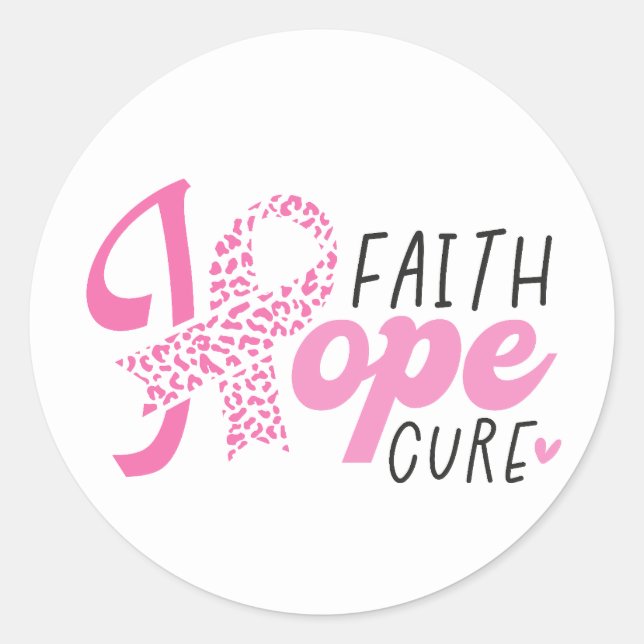 Pegatina Redonda Faith Hope Cure Breast Cancer Pink Ribbon (Anverso)