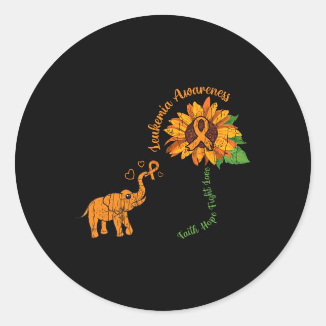 Pegatina Redonda Faith Hope Fight Love Leukemia Awareness Ribbon Gr (Anverso)