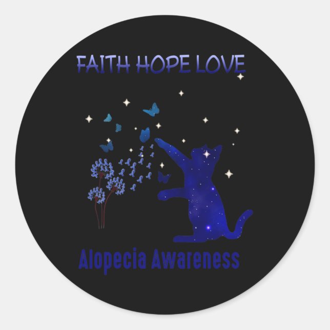 Pegatina Redonda Faith Hope Love Alopecia Conciencia (Anverso)