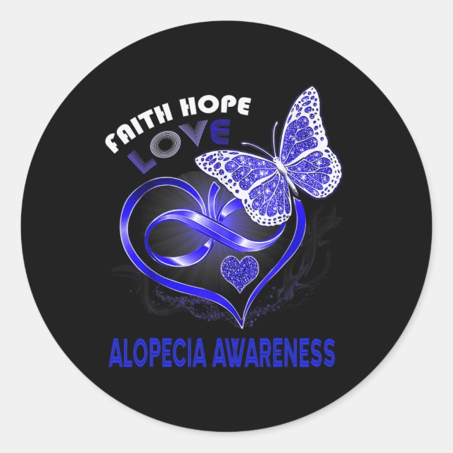 Pegatina Redonda Faith Hope Love Alopecia Conciencia Corazón maripo (Anverso)