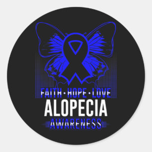Pegatina Redonda Faith Hope Love Alopecia Sensibilización Butterfli