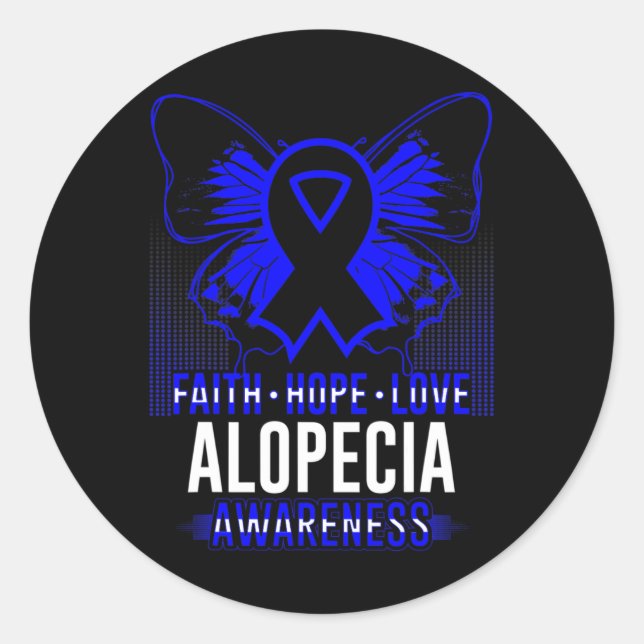 Pegatina Redonda Faith Hope Love Alopecia Sensibilización Butterfli (Anverso)