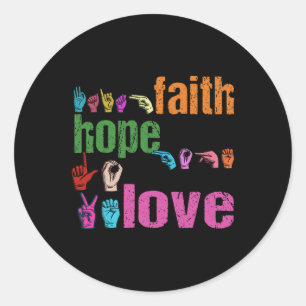 Pegatina Redonda Faith Hope Love American Rótulo Language Christian