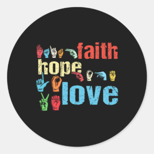 Pegatina Redonda Faith Hope Love American Rótulo Language Christian