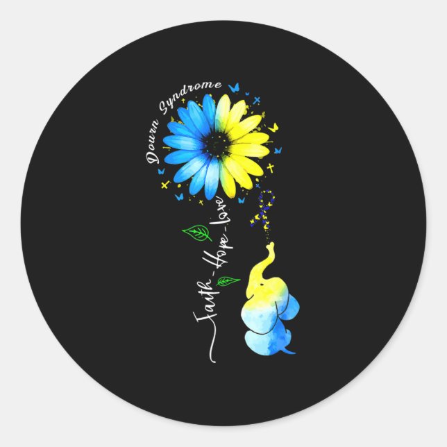 Pegatina Redonda Faith Hope Love Awareness Down's Syndrome The Blue (Anverso)