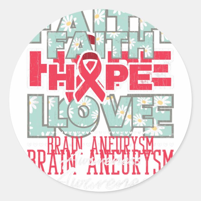 Pegatina Redonda Faith Hope Love Brain Aneurysm Awareness Support G (Anverso)