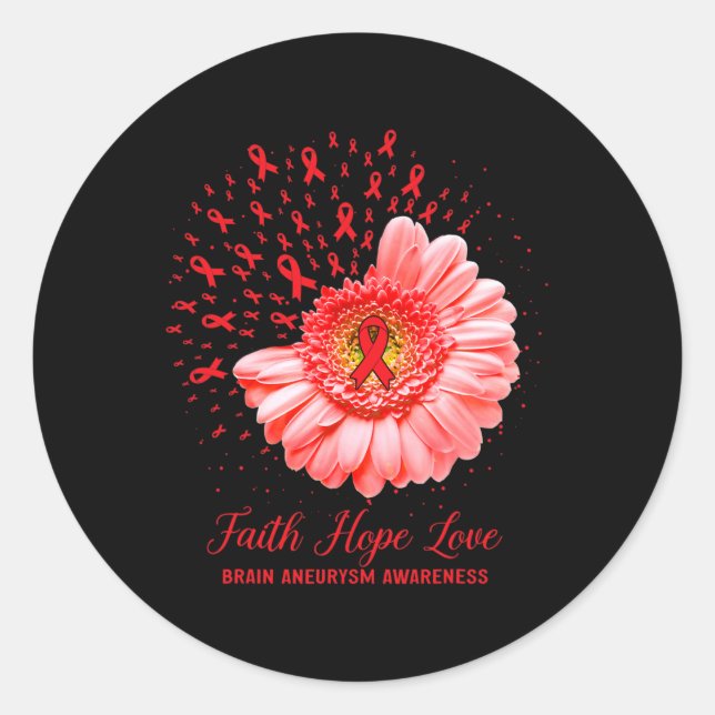 Pegatina Redonda Faith Hope Love Brain Aneurysm Awareness Survivor (Anverso)