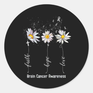 Pegatina Redonda Faith Hope Love Brain Cancer Awareness Shirt Flowe