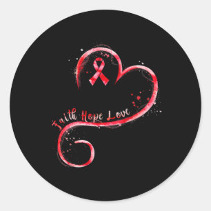 Pegatina Redonda Faith Hope Love Burgundy Ribbon Brain Aneurysm Awa