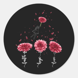 Pegatina Redonda Faith Hope Love Burgundy Sunflower Brain Aneurysm