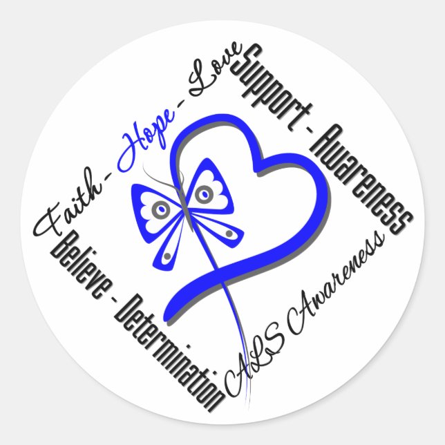 Pegatina Redonda Faith Hope Love Butterfly - ALS Awareness (Anverso)