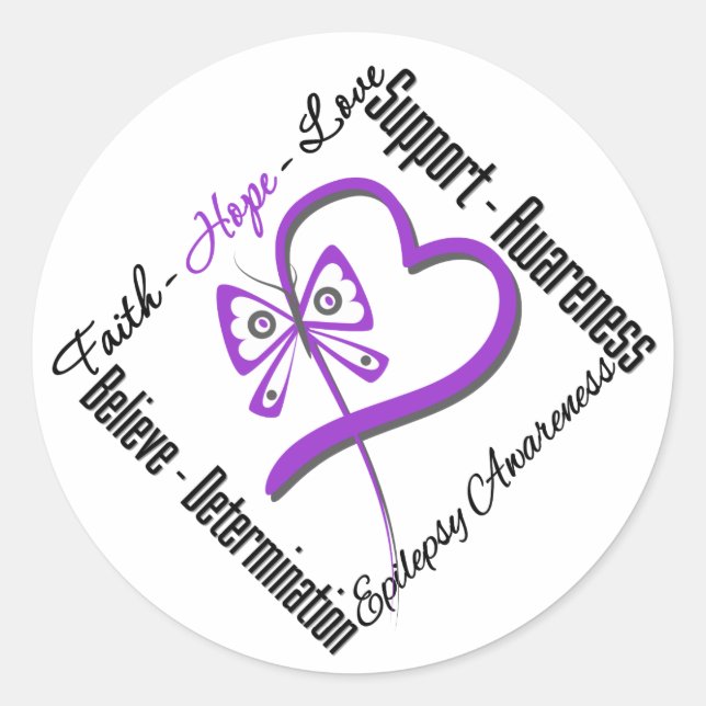 Pegatina Redonda Faith Hope Love Butterfly - Epilepsy Awareness (Anverso)