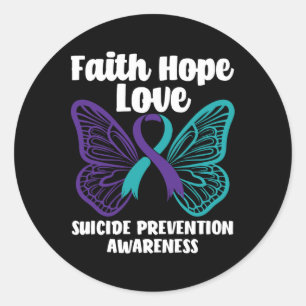 Pegatina Redonda Faith Hope Love Butterfly Suicidio Preventivo