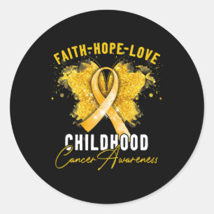 Pegatina Redonda Faith Hope Love Children Cancer Awareness Butterf