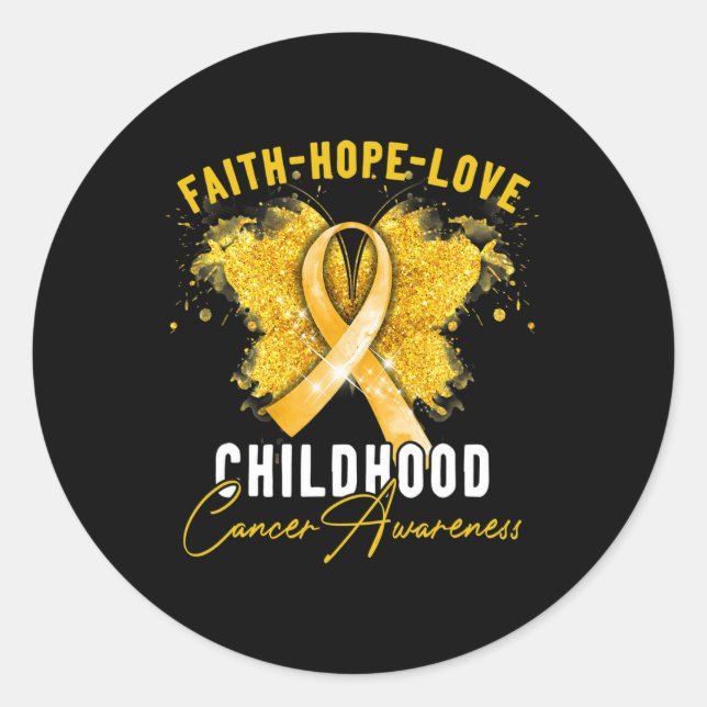 Pegatina Redonda Faith Hope Love Children Cancer Awareness Butterf (Anverso)