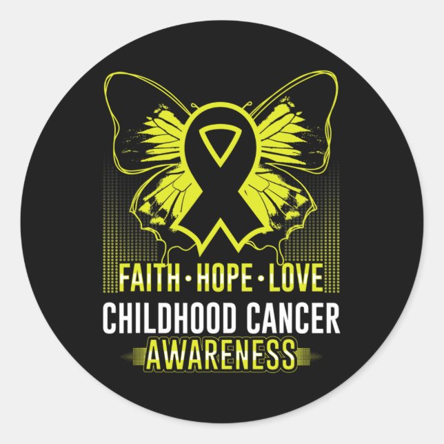 Pegatina Redonda Faith Hope Love Children Cancer Awareness Butterf (Anverso)