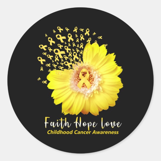 Pegatina Redonda Faith Hope Love Children Cancer Awareness Ribbon (Anverso)