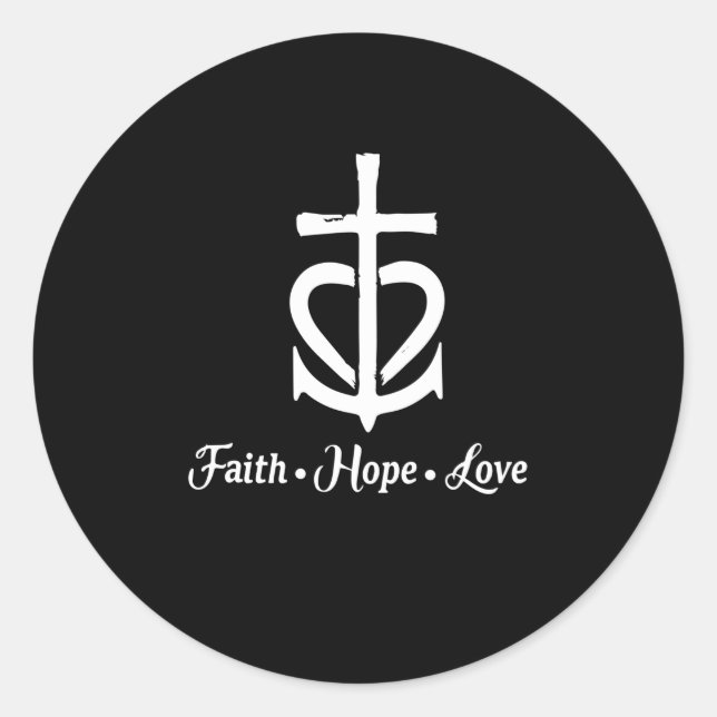 Pegatina Redonda Faith Hope Love Cross Anchor Heart Jesus (Anverso)