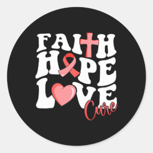 Pegatina Redonda Faith Hope Love Cure Burgundy Ribbon Sickle Cell W