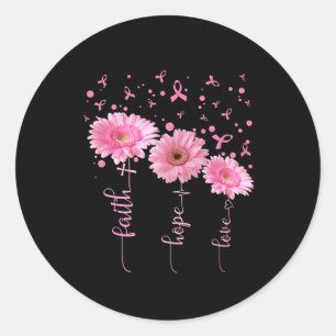 Pegatina Redonda Faith Hope Love Daisy Pink Ribbon Rupa Cancer Aw