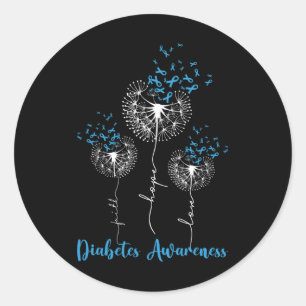 Pegatina Redonda Faith Hope Love Dandelion Flower Diabetes Awarenes