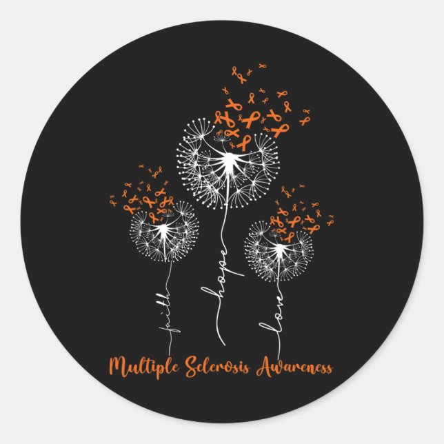 Pegatina Redonda Faith Hope Love Dandelion Múltiple Esclerosis Cons (Anverso)