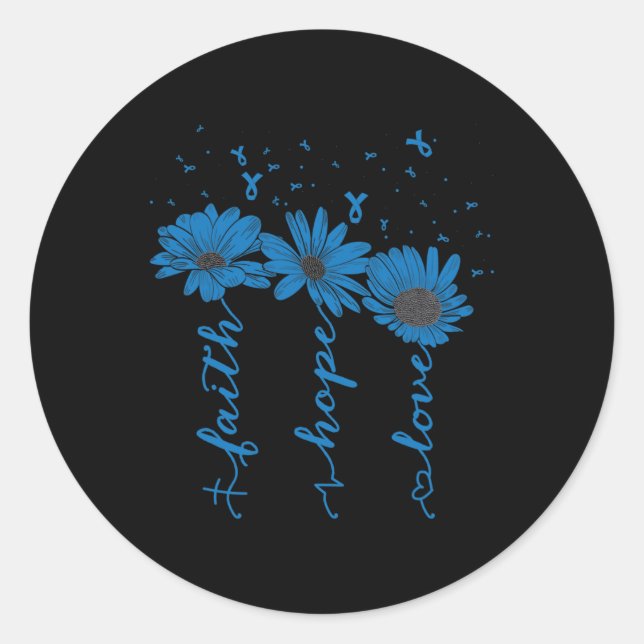 Pegatina Redonda Faith Hope Love Diabetes Awareness Mono de la Cint (Anverso)