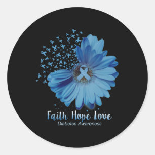 Pegatina Redonda Faith Hope Love Diabetes Awareness Sunflower