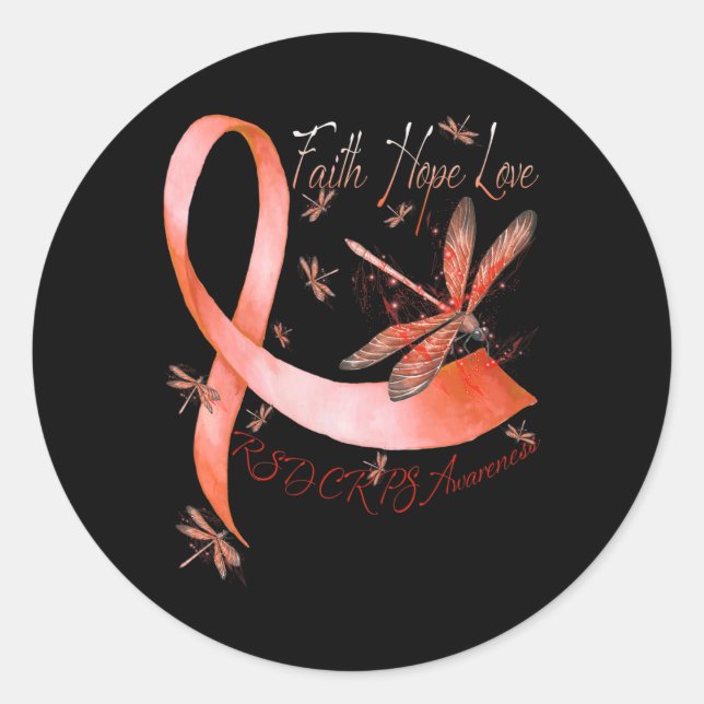 Pegatina Redonda Faith Hope Love Dragonfly RSD CRPS Conciencia (Anverso)