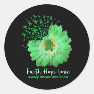 Pegatina Redonda Faith Hope Love Enfermedades renales Conciencia Gr
