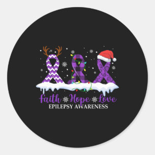 Pegatina Redonda Faith Hope Love Epilepsy Awareness Navidades Ribbo