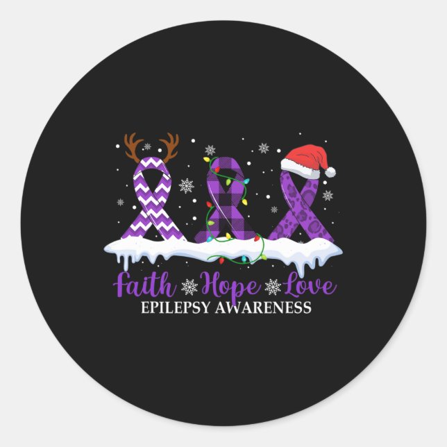 Pegatina Redonda Faith Hope Love Epilepsy Awareness Navidades Ribbo (Anverso)
