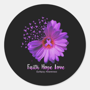 Pegatina Redonda Faith Hope Love Epilepsy Awareness Sunflower