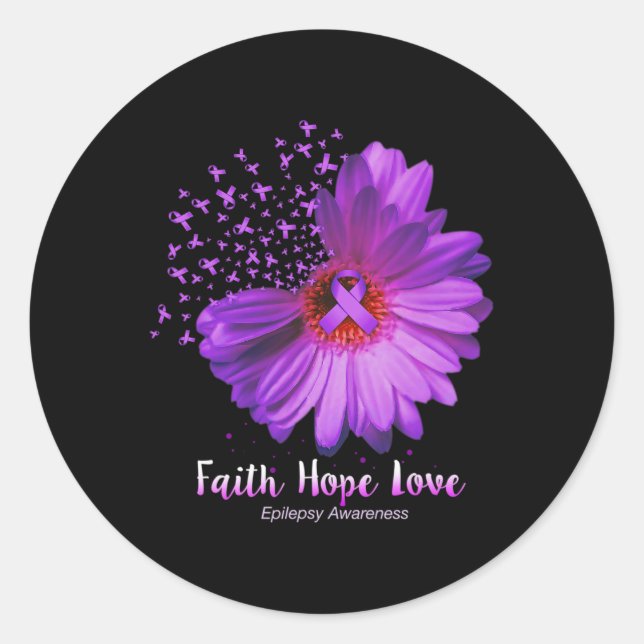 Pegatina Redonda Faith Hope Love Epilepsy Awareness Sunflower (Anverso)