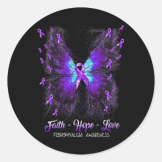 Pegatina Redonda Faith Hope Love Fibromialgia Awareness 2