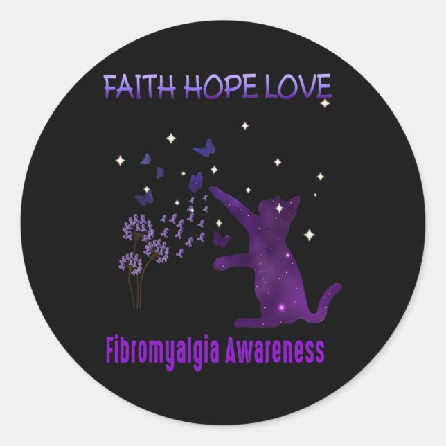 Pegatina Redonda Faith Hope Love Fibromyalgia Awareness (Anverso)