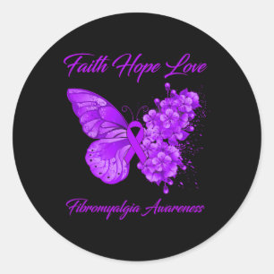 Pegatina Redonda Faith Hope Love Fibromyalgia Awareness