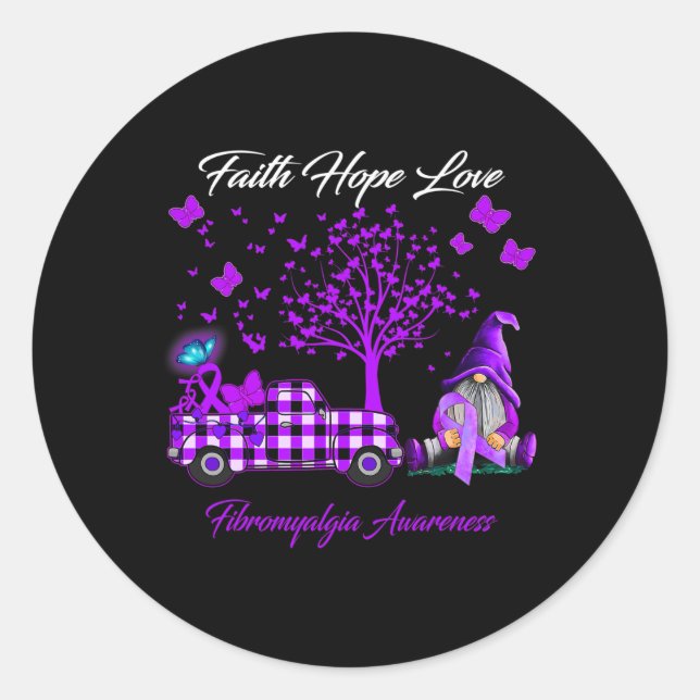 Pegatina Redonda Faith Hope Love Fibromyalgia Awareness Gifts (Anverso)