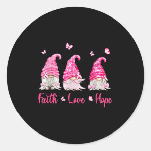 Pegatina Redonda Faith Hope Love Gnome Conciencia sobre el cáncer d