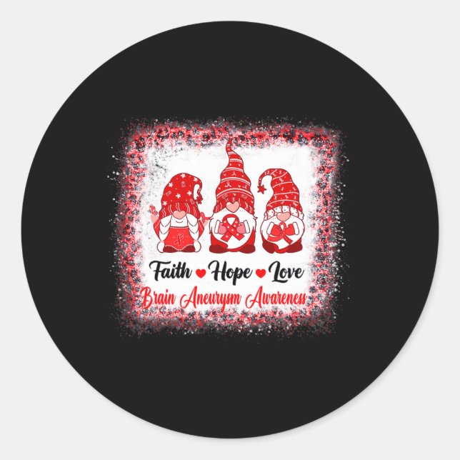 Pegatina Redonda Faith Hope Love Gnomes Brain Aneurysm Awareness Le (Anverso)