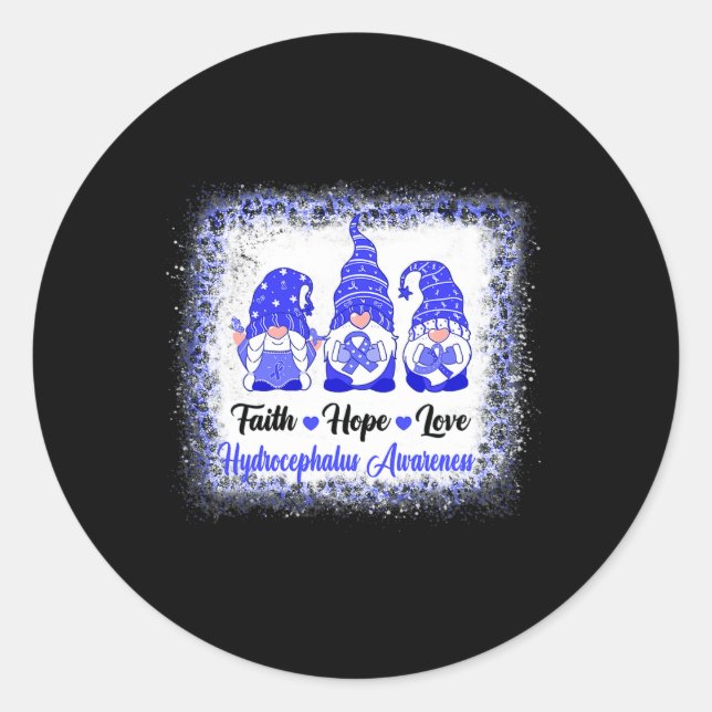 Pegatina Redonda Faith Hope Love Gnomes Hydrocephalus Awareness Leo (Anverso)