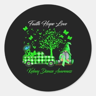 Pegatina Redonda Faith Hope Love Gnomes Kidney Enfermedad Concienci