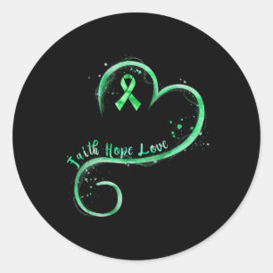 Pegatina Redonda Faith Hope Love Green Ribbon Kidney Disease Awaren