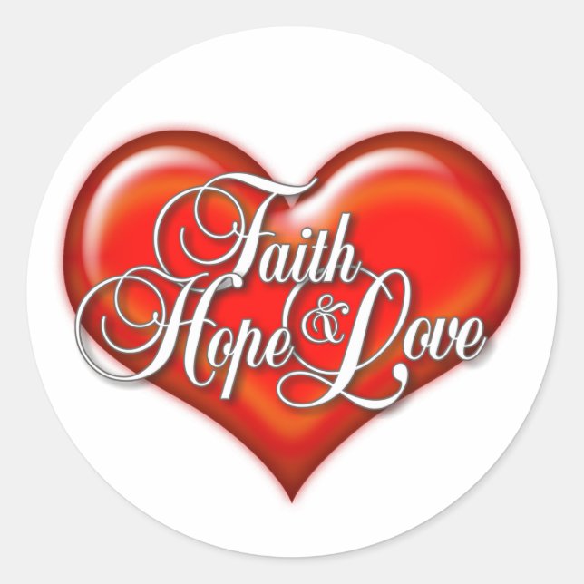 Pegatina Redonda Faith Hope Love Heart (Anverso)